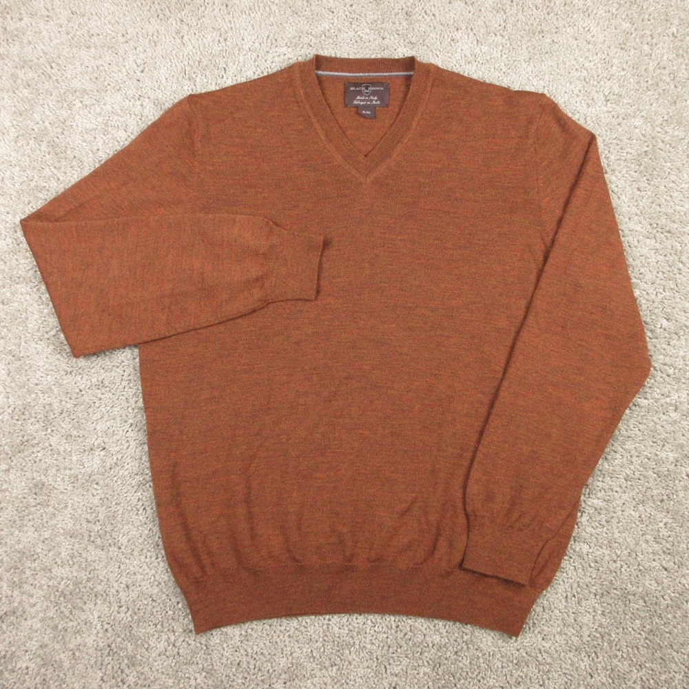 Black Brown 1826 Sweater Mens XL Brown Orange Merino Wool Merino Wool V-Neck EUC